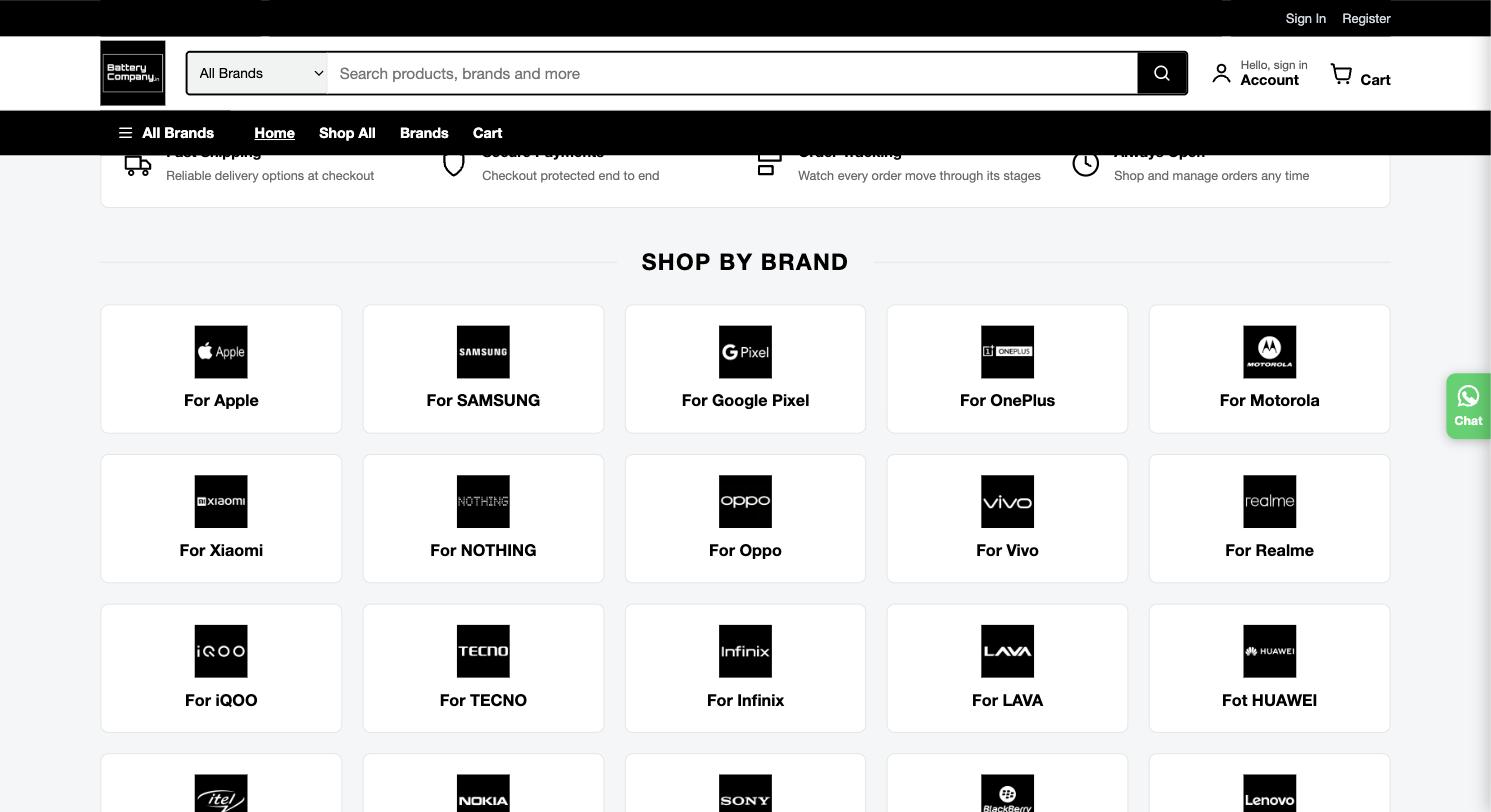 BatteryCompany.in shop-by-brand catalogue