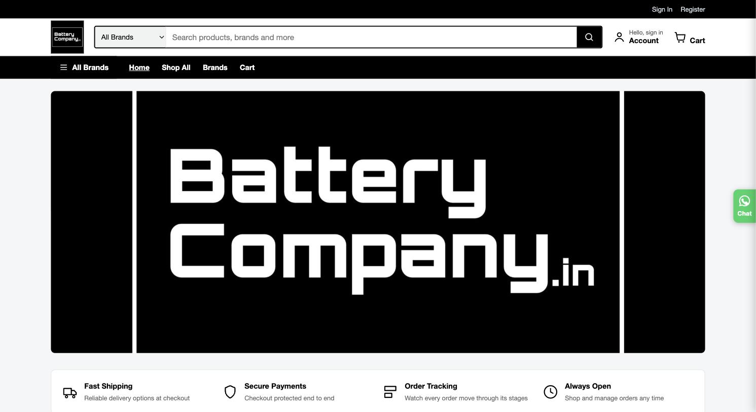 BatteryCompany.in storefront homepage