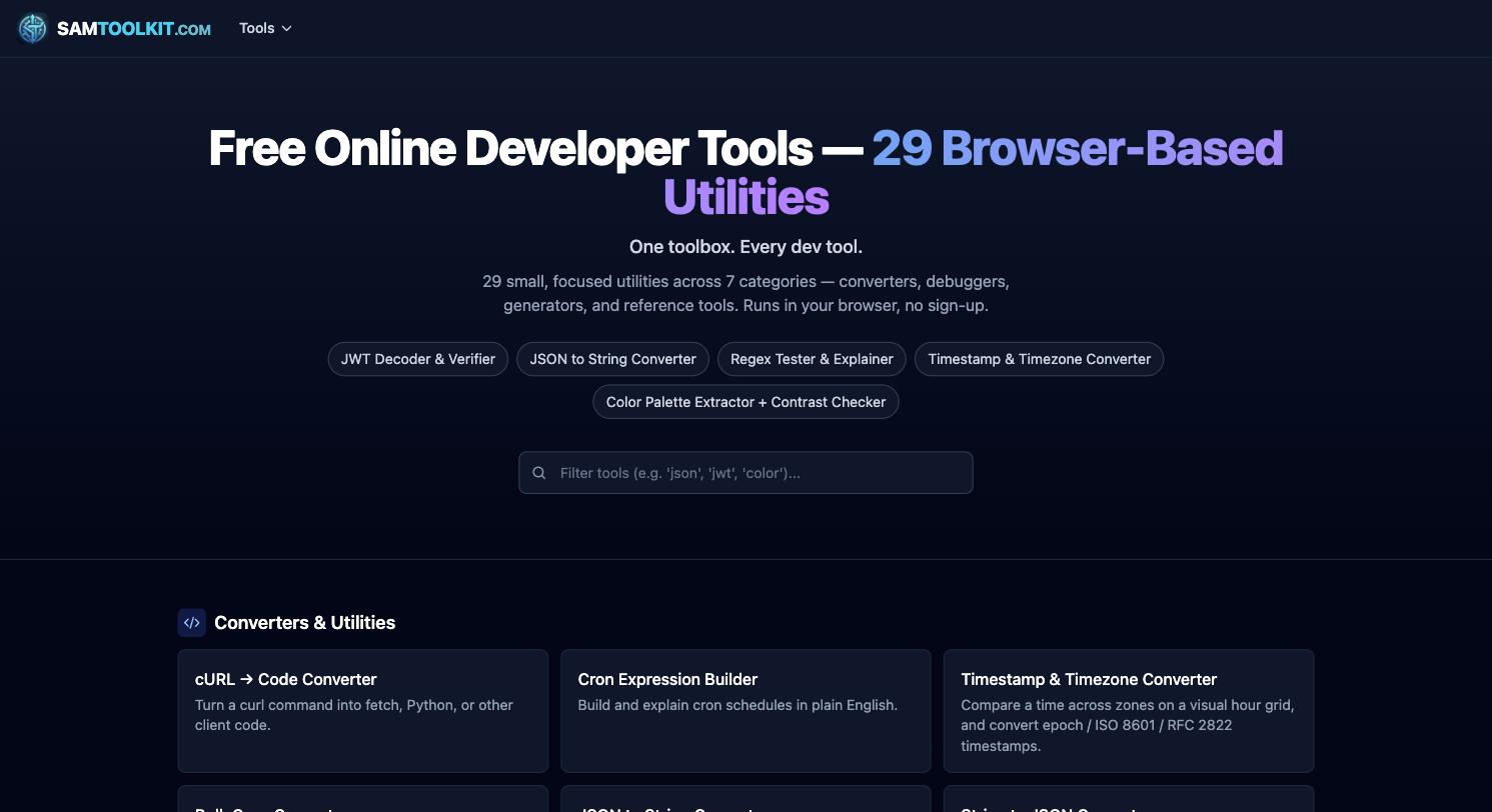 SamToolkit developer tools homepage